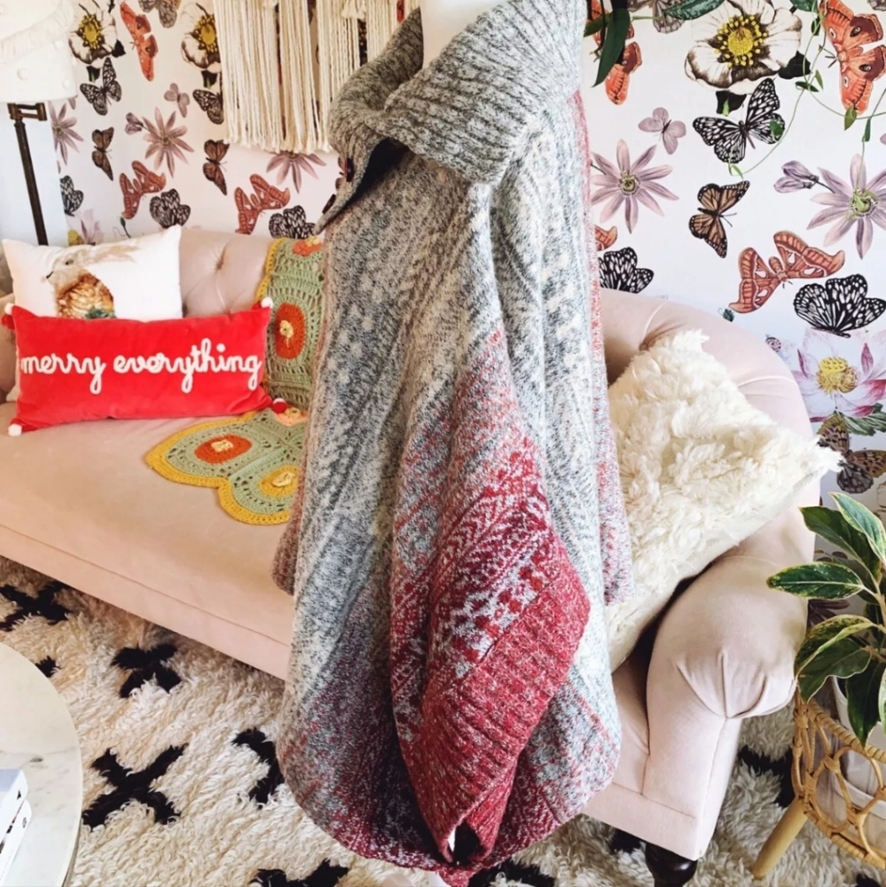 Free People Willow Poncho Sweater Button Turtleneck Alpaca Blend size XS - Picture 7 of 7
